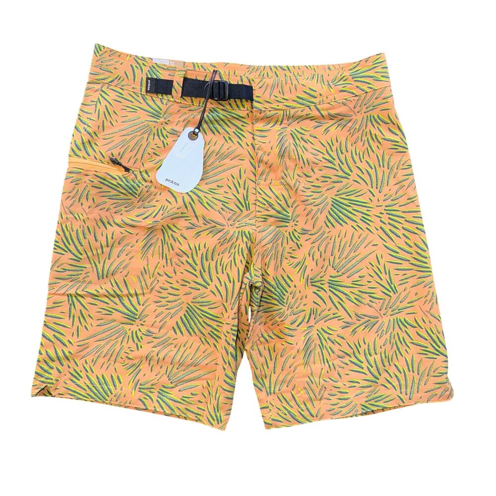Prana NWT Rock Shock Boardshorts Aura Glow Fronds Mens Size 30 Swim Tracks